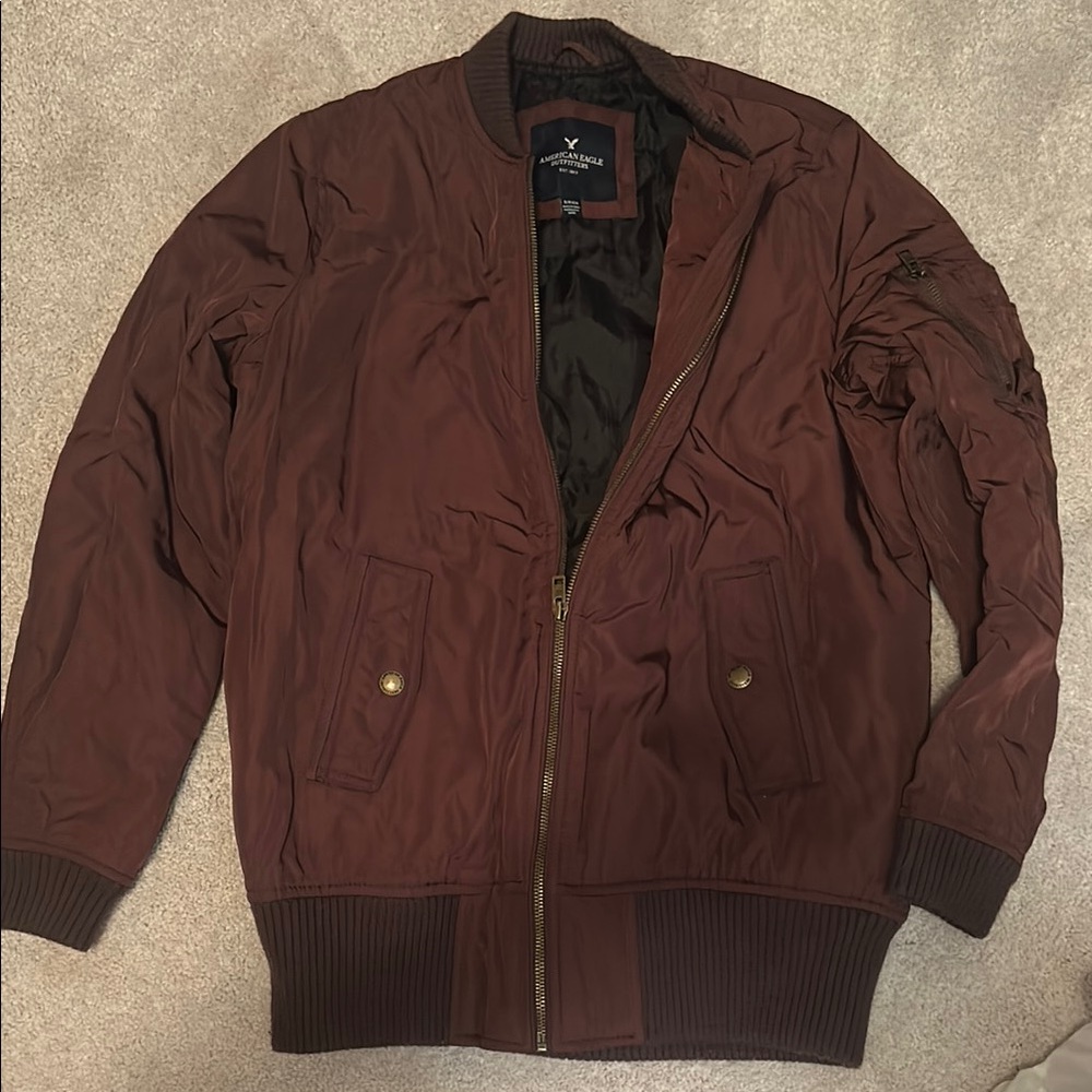 AE Burgundy Bomber Jacket Classic Ribbed Design